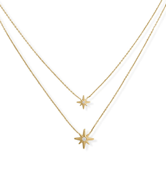 Necklace - 14KG Plated Double Star "Dani" Necklace