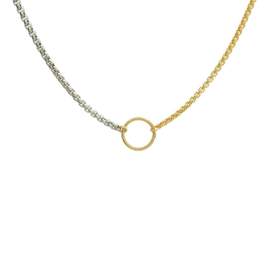Necklace - Mixed Metals Half Stainless Half 14k Gold-filled Hammered Circle Necklace - 1